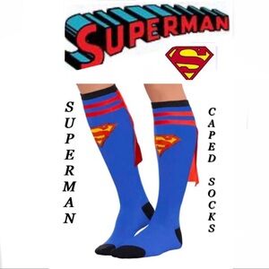 Superman/Supergirl caped Adult Knee high logo Socks size OS NWT